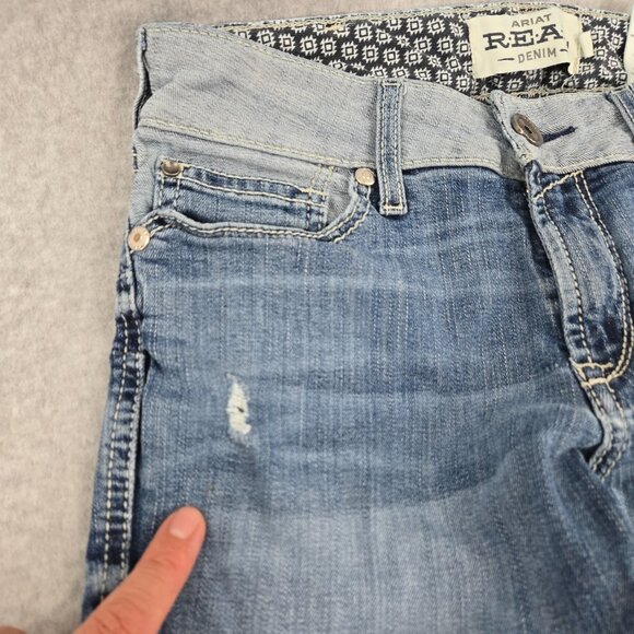 Ariat Real Jeans Womens 28x31 R Bootcut Raw Hem Distressed Low Rise Capitola - Picture 10 of 14